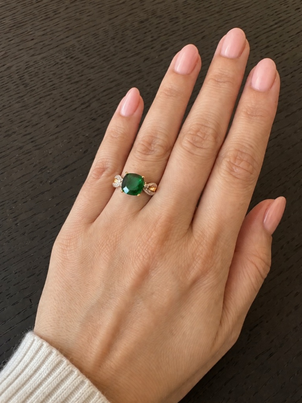 Stauer .925 Sterling Silver Gold-Plated Emerald Green Cushion Cut Ring SZ 7 -7.5